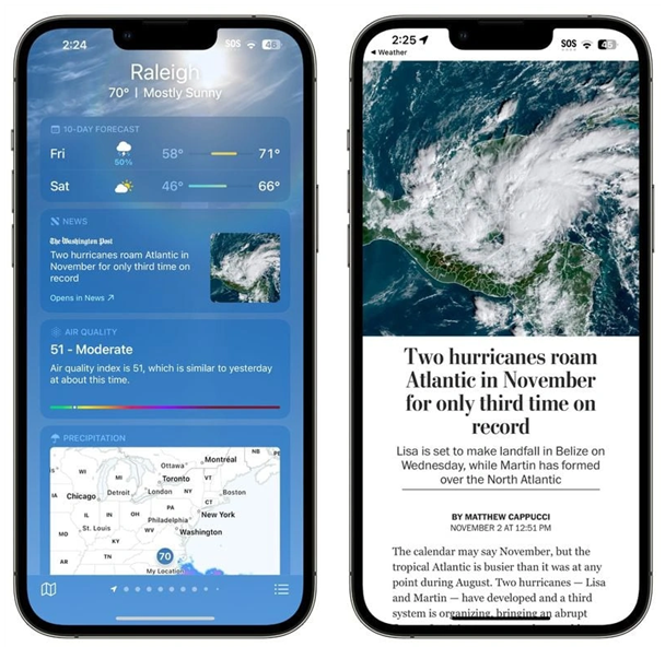 邵阳苹果14维修分享iPhone 14手机如何看天气时顺带看新闻 