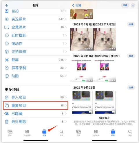 邵阳苹果手机维修分享iOS 16 中相册重复项目功能使用方法 