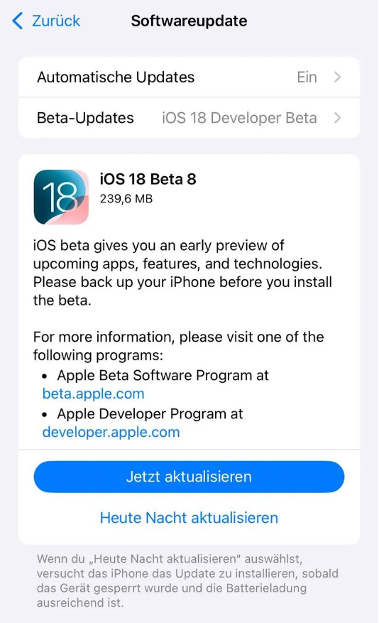 邵阳苹果手机维修分享苹果 iOS / iPadOS 18 开发者预览版 Beta 8 发布 